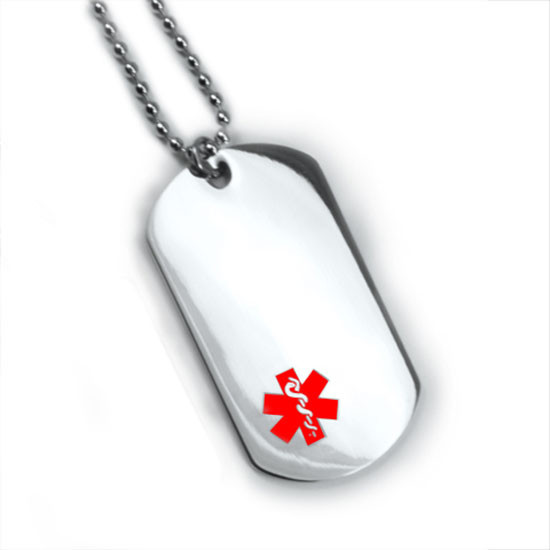 Medical Alert ID Dog Tag and Necklaces. Free Wallet Card! Free engraving!
