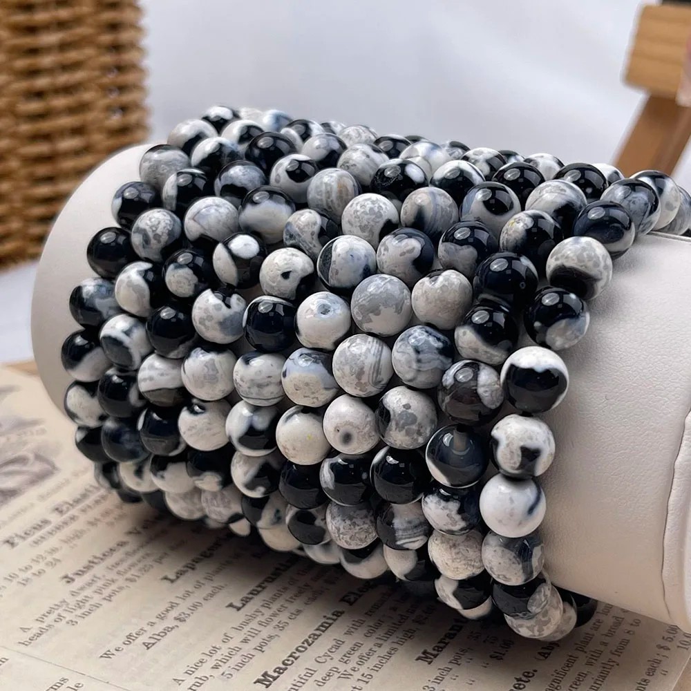 Natural Orca Agate Unisex Bracelet 8mm Beads Healing Anxiety Relief Protection