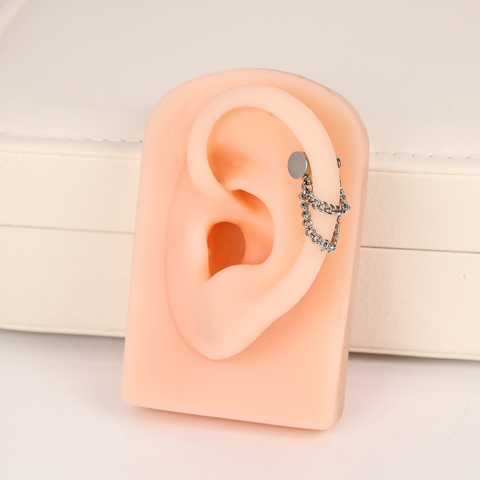 1 Pair 16g Stainless Steel Stud Earrings with Chain Cartilage Earrings Jewelry
