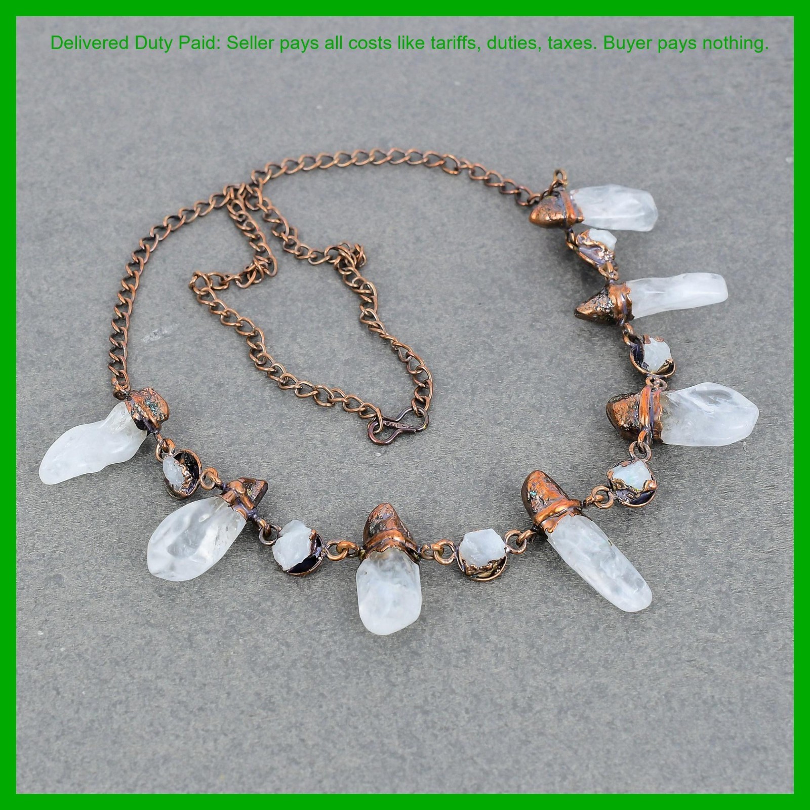 Rainbow Moonstone Rough Gemstone Copper Chain New Electroformed Necklace Jewelry