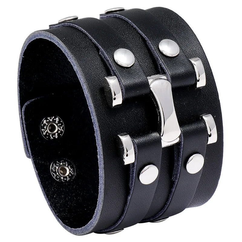 New Vintage Leather Bracelet Adjustable Gothic Punk Cuff for Men Jewelry