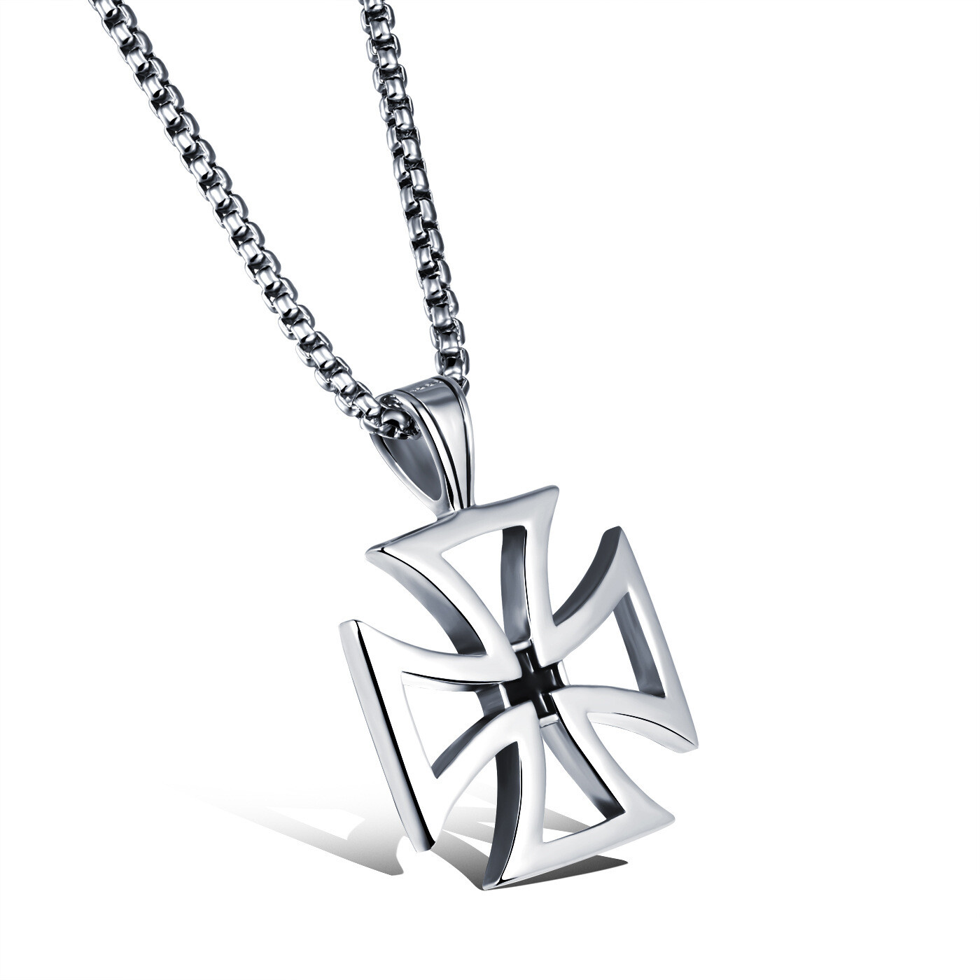 Mens Silver Iron Cross Knights Templar Pendant Necklace Punk Jewelry Chain 24″