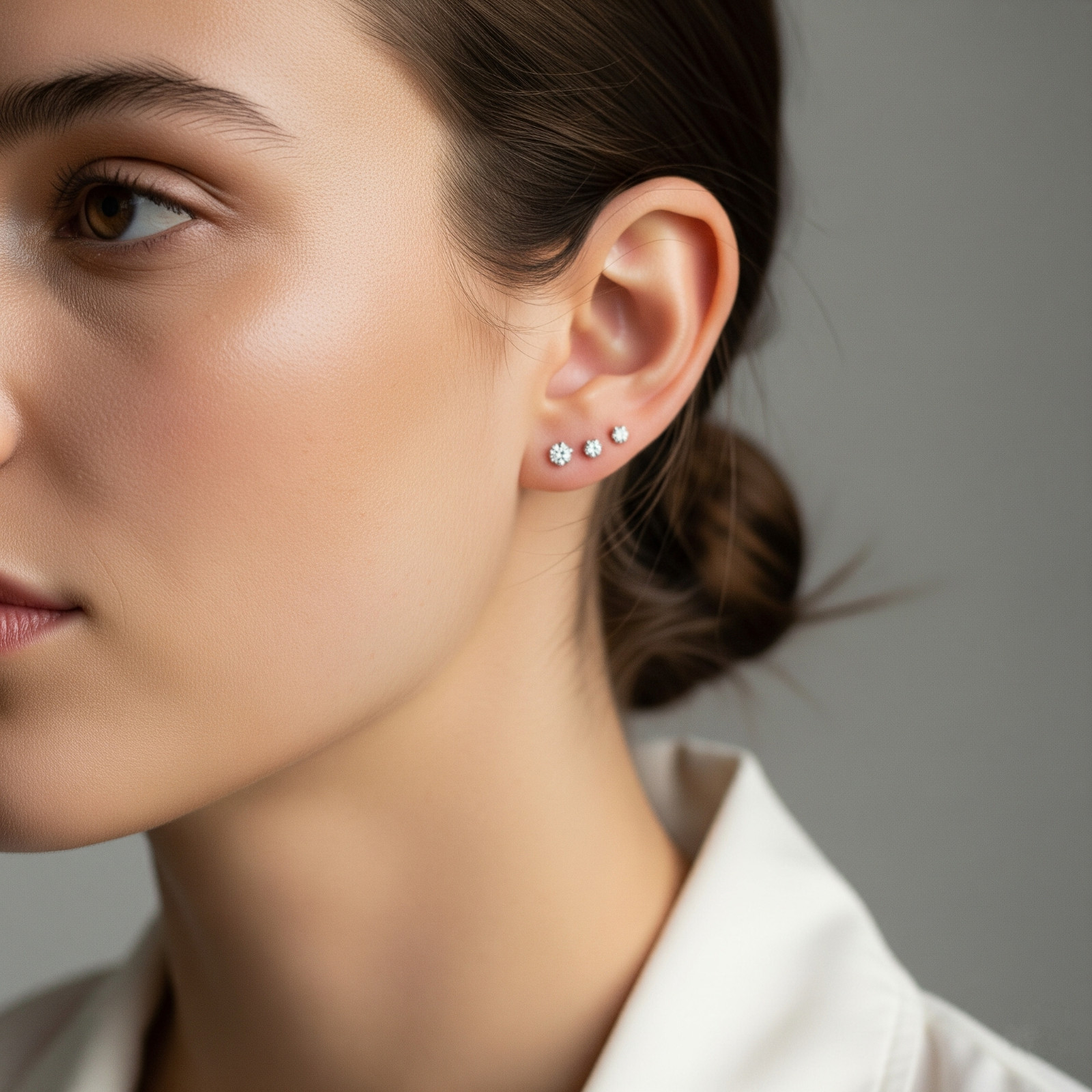 Set of 3! 10K Real Solid Gold Solitaire Round CZ Sleeper Stud Earrings Screwback