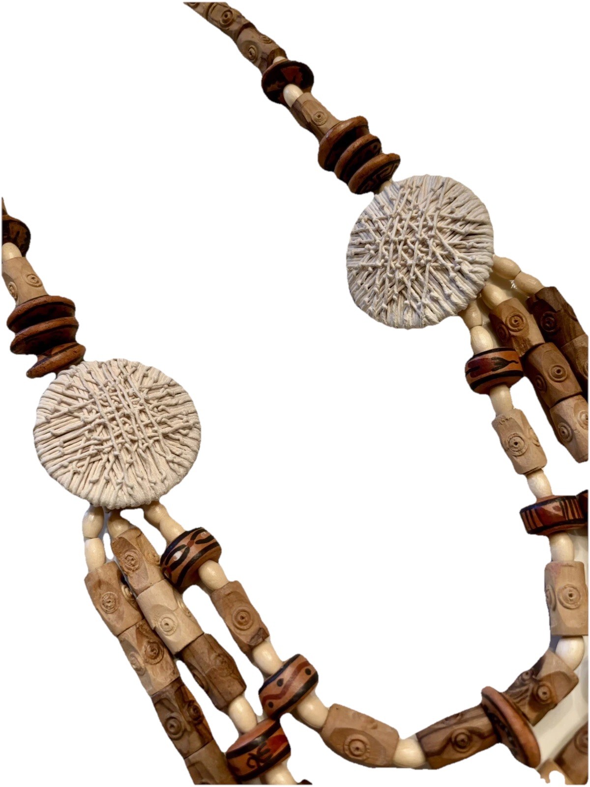 BOHO Tribal Chunky Wood Beaded Necklace Multi Triple Strand Statement 24-28”