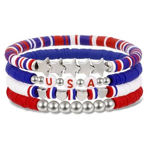 4Th of July Bracelets for Women, Patriotic Red White and Blue Bracelets,