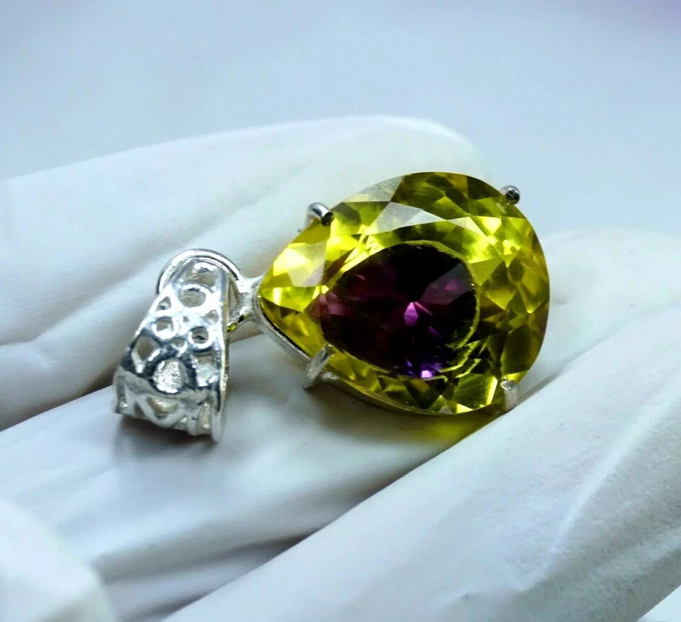 Pear Natural 34.40 Ct Bi-Color FL Pitambari Sapphire 925 Silver Pendant Gemstone