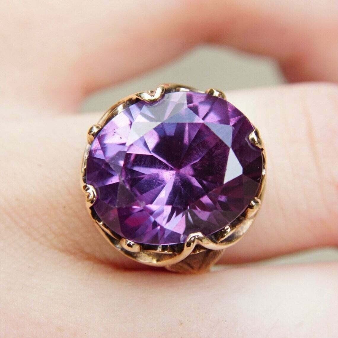 2Ct Round Simulated Purple Amethyst Women’s Ring 14k Yellow Gold Plated Silver