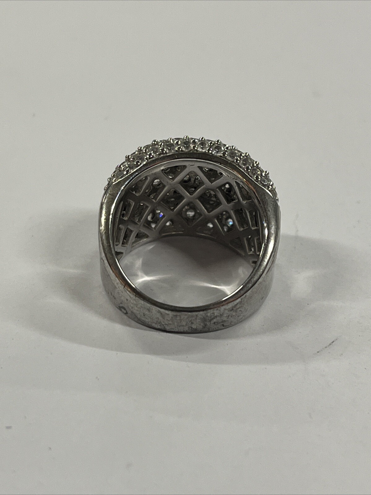 Apogee Wide Concave Pavé Cubic Zirconia Sterling Silver Ring Size~8