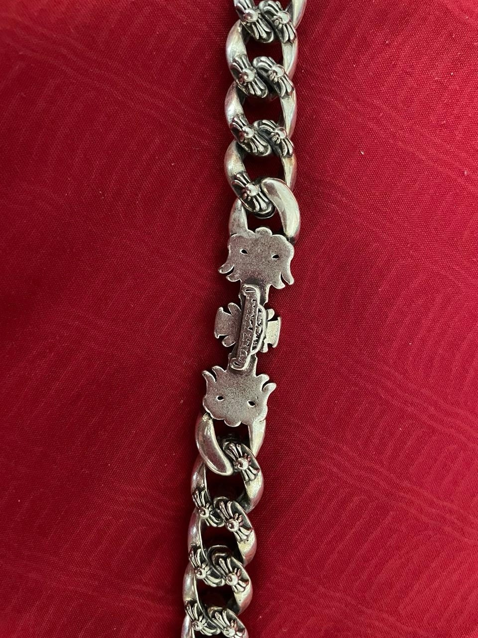 Chrome Hearts Extra Fancy Cuban Link Bracelet 925 Sterling Silver Cross Fleur