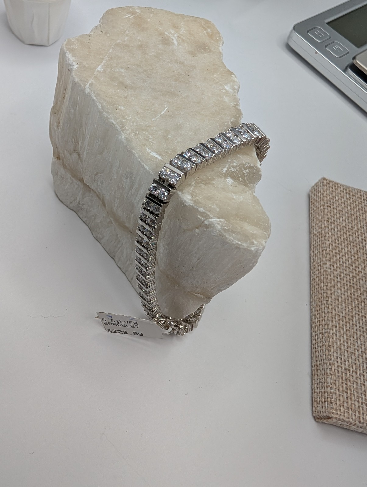 Sterling 925 Tennis Bracelet Round Clear CZ Stones 7 Inch Box Clasp msrp $229