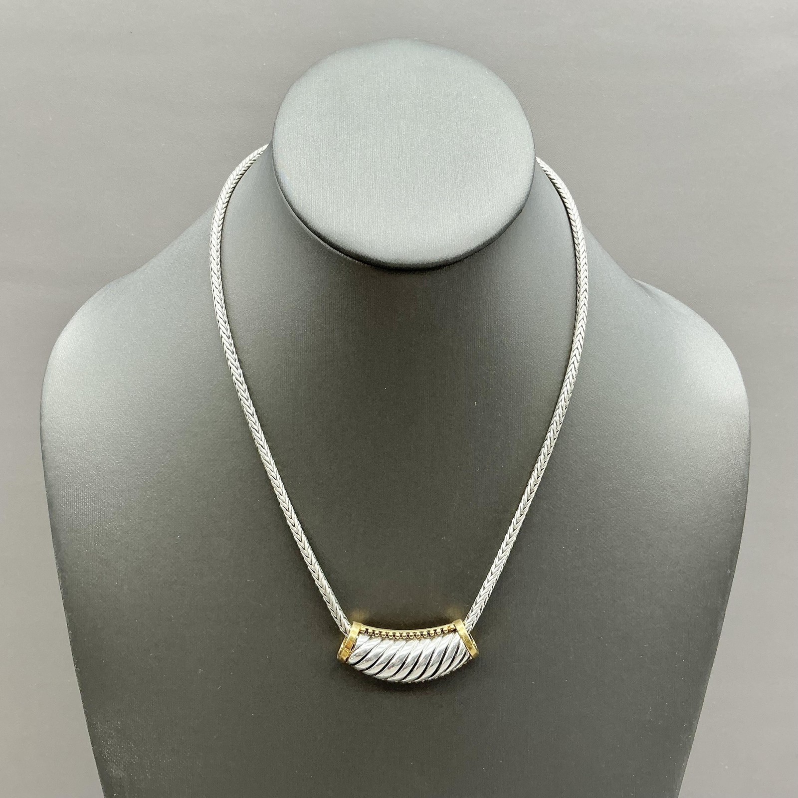 Roman Necklace Statement Silver Tone Gold Accents Curved Pendant Lobster Clasp