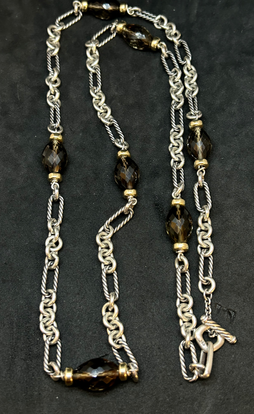 David Yurman 925 Ster 750 Gold Cable Smokey Quartz Necklace 6.7mm 34in – 89.0g