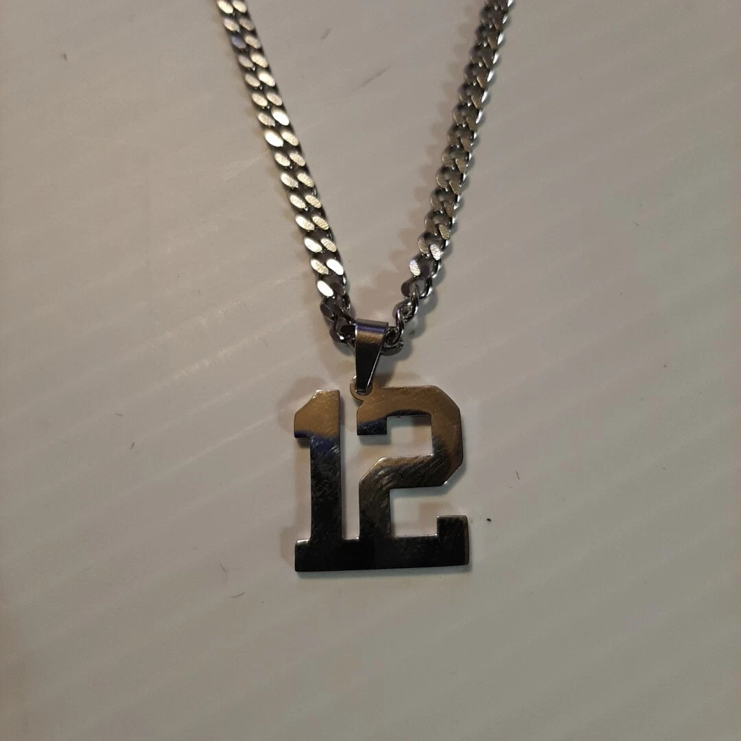 #0-#99 SPORTS FOOTBALL NUMBER Pendant Charm / 18″-24″ STAINLESS CHAIN NECKLACE