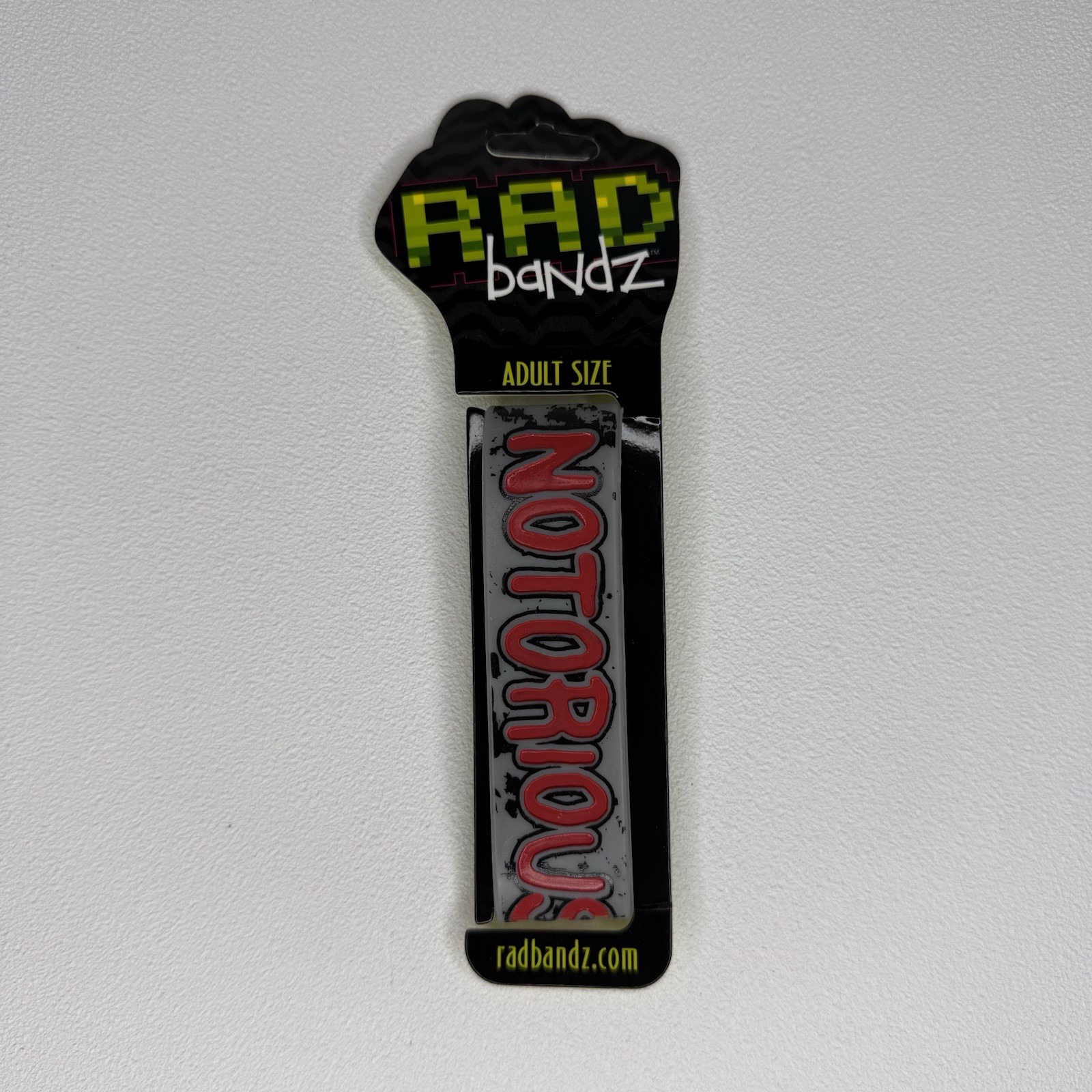 Radbandz NOTORIOUS Hot Topic Silicone Wristband Bracelet Gray Red Adult Size
