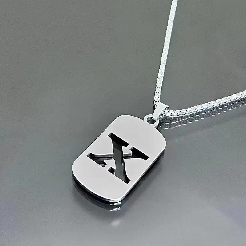 Fashion Punk A-Z Initial Tag Letter Stainless Steel Pendant Necklaces for Men