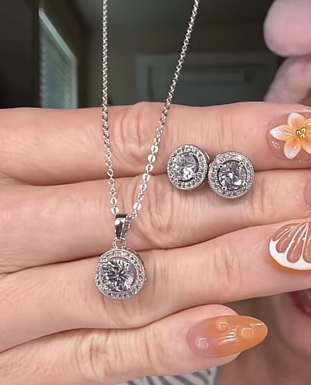 Luxury Silver Cubic Zirconia Necklace and Earring Set for Women Elegant- Jewelry