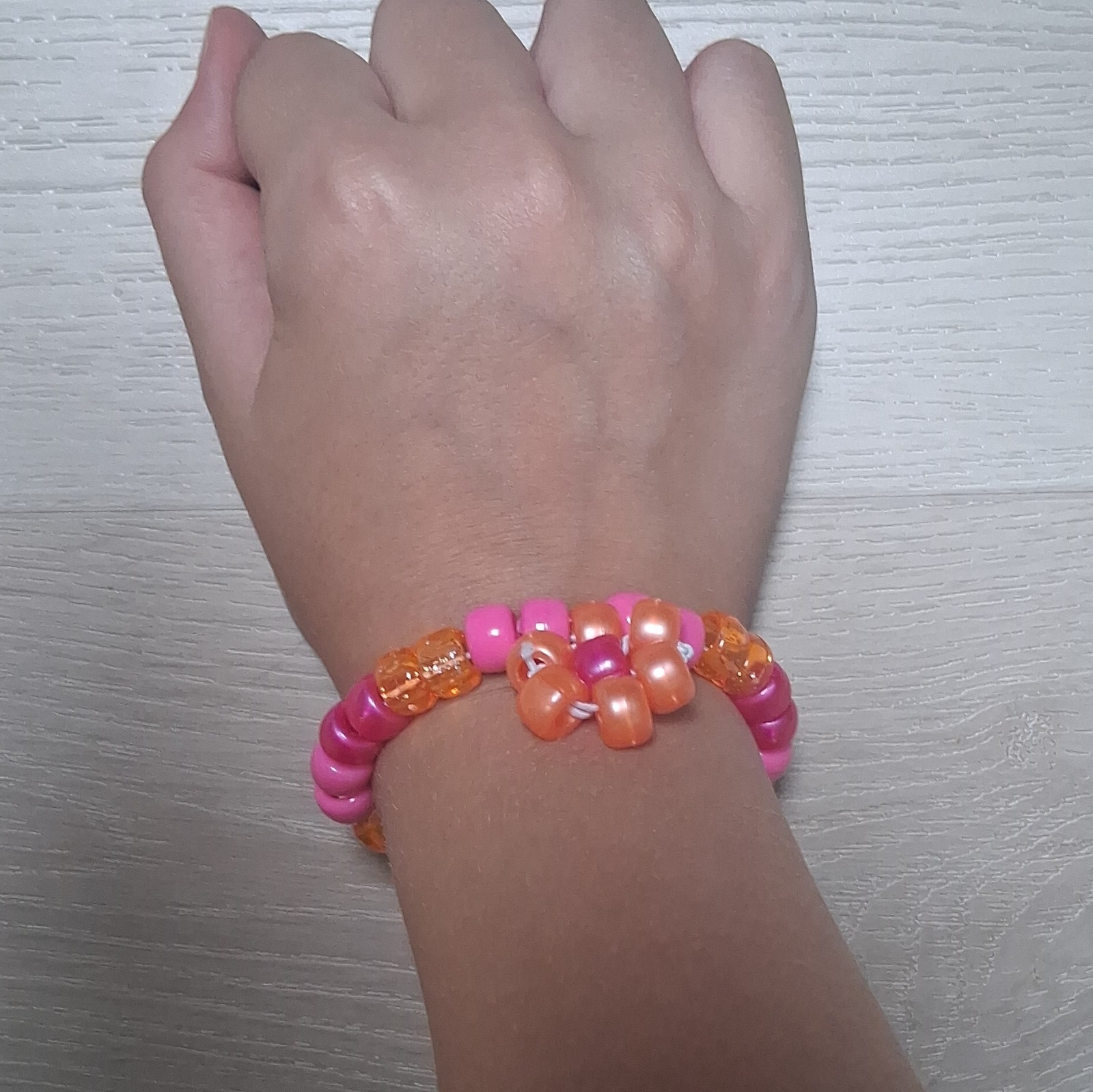 pink and orange flower kandi single bracelet