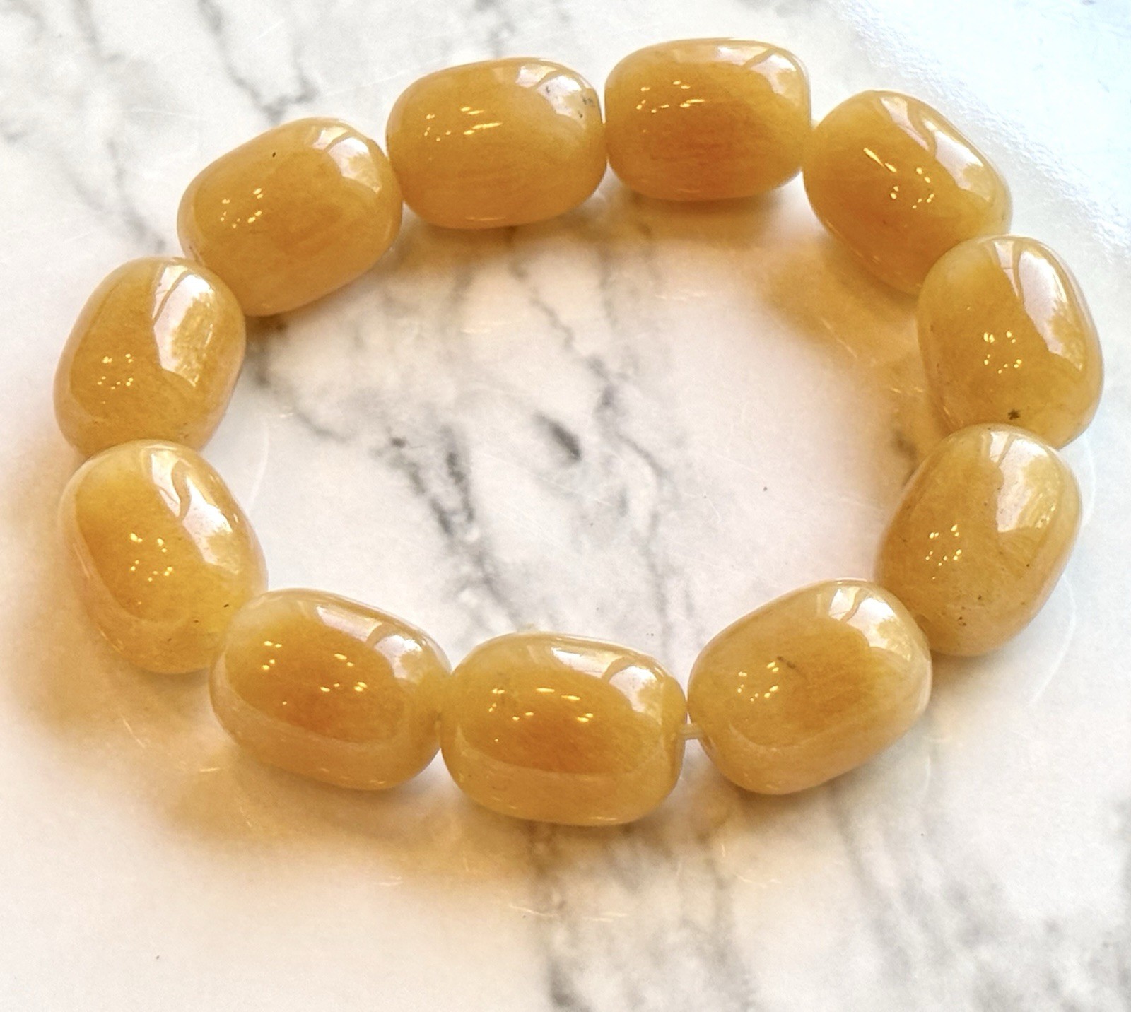 Vintage Natural Stone Orange Calcite Beaded Bracelet Stretchable Large Gemstones