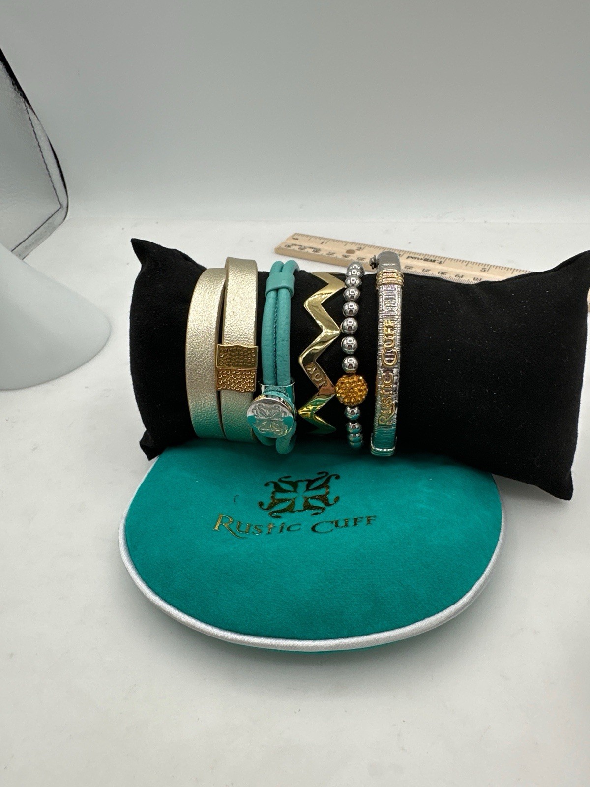 Rustic Cuff Boutique 5PC Stack Turquoise Leather Mixed Metal Set