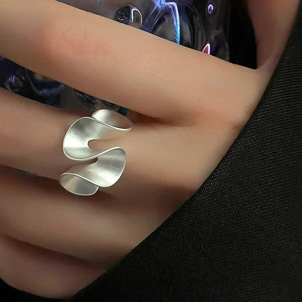 925 Sterling Silver Wave Flower Ring Women Open Minimalist Plant Classic Jewelry