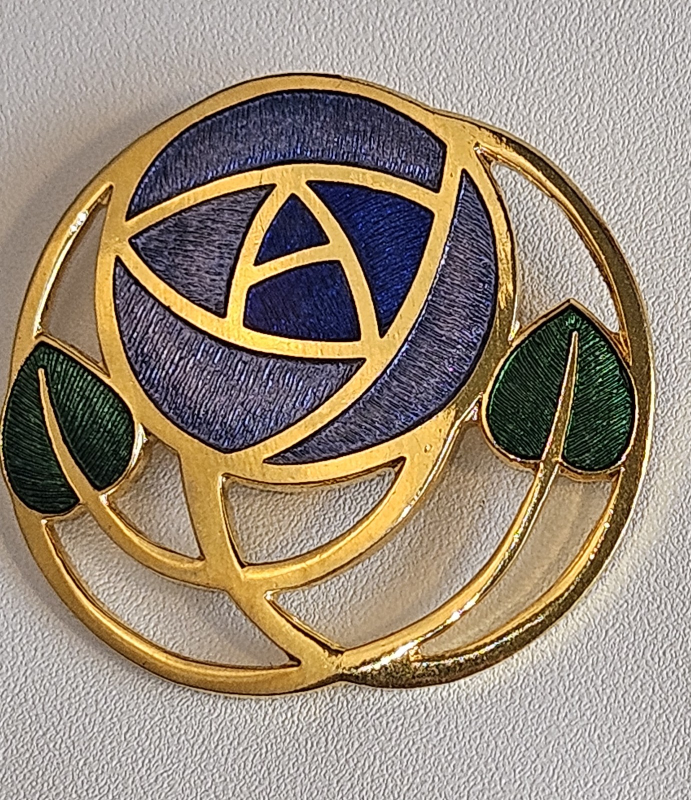 Vintage Mackintosh Glasgow Rose Cloisone Enamel Brooch 1980 Art Nouveau Blue