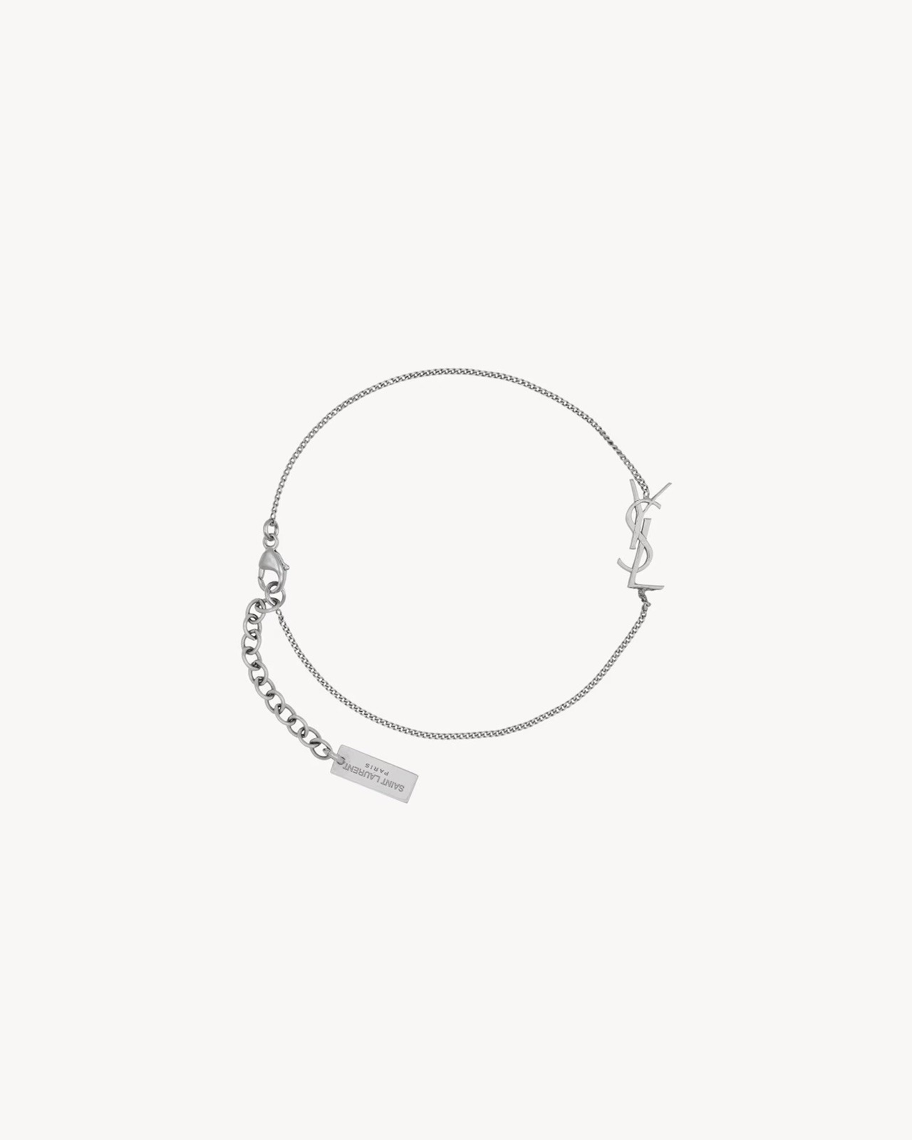 YSL Saint Laurent Opyum Charm Bracelet Chrome Metal $395 in Saks Size M NWT