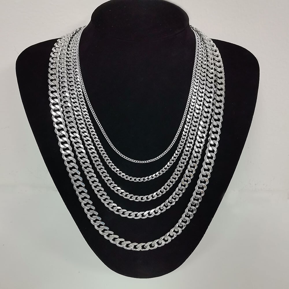 16-30″ Stainless Steel Silver Chain Cuban Curb Womens Mens Necklace 3/5/7/9mm