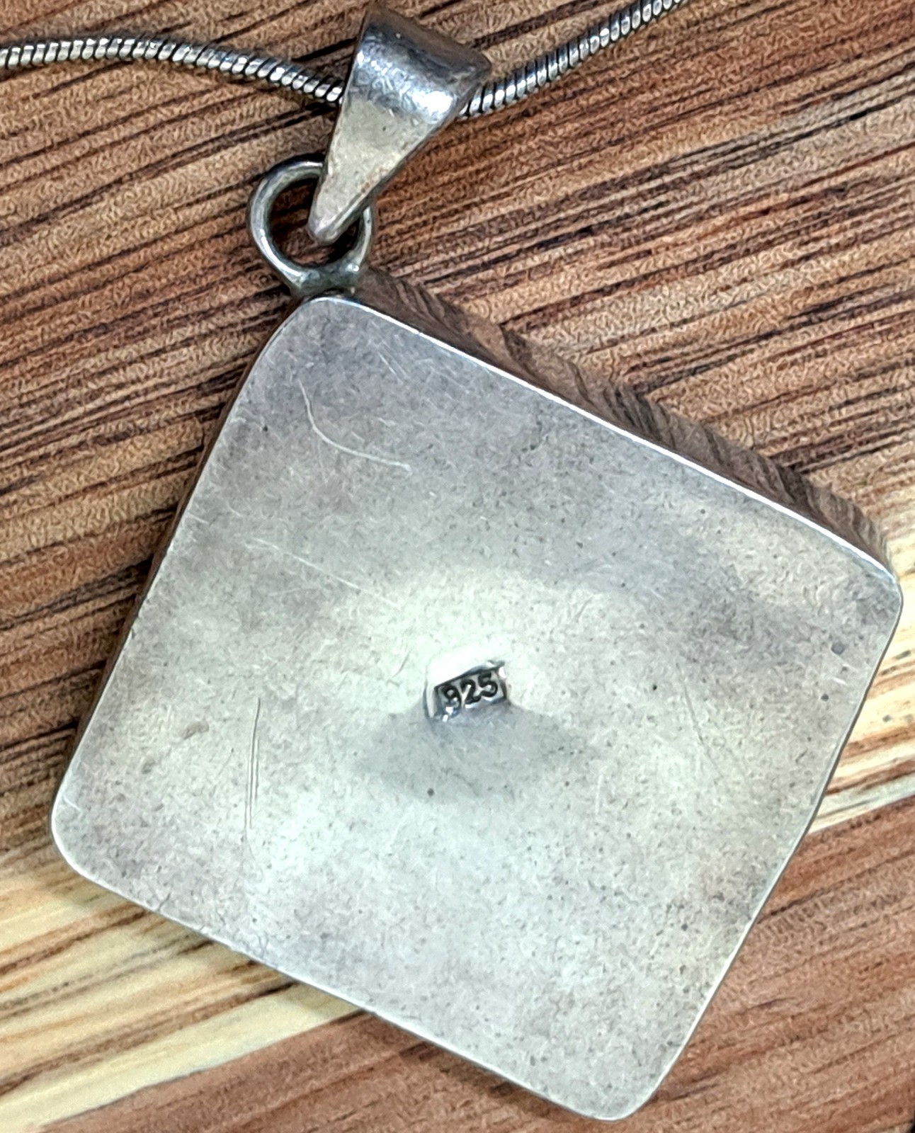 Vintage Sterling Silver 925 pendant Abalone mosaic Large 3cm 17.1gr 47cm chain