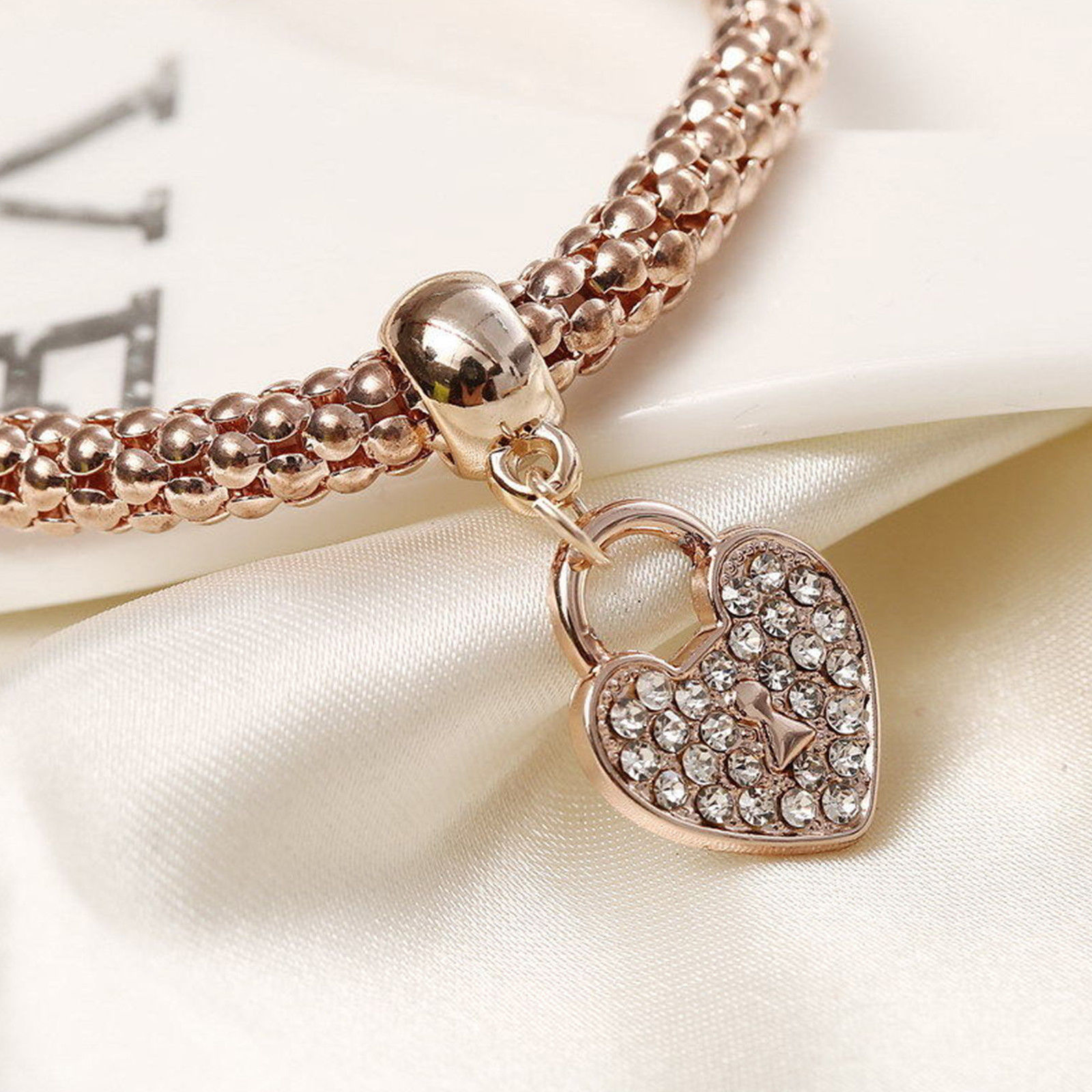 Women’s Fashion Jewelry 3 Piece Silver Rose Gold Heart Bangle Bracelet 53-2