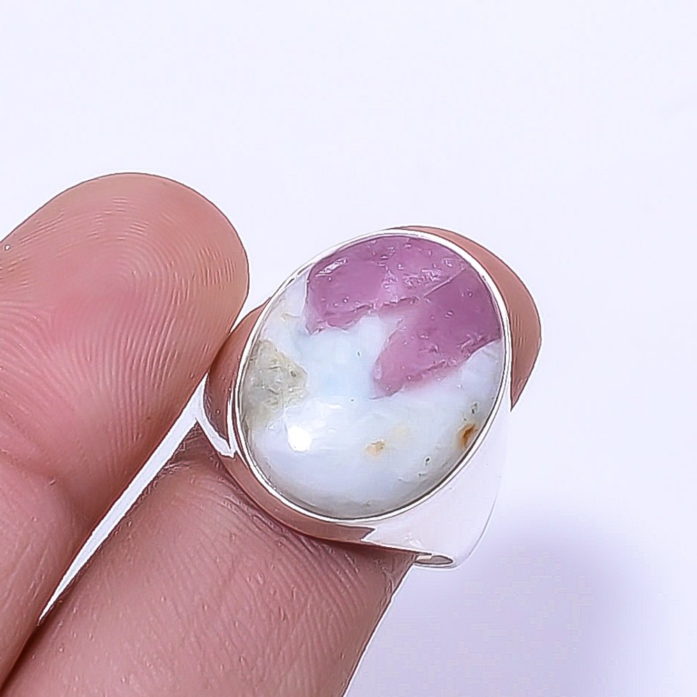 Pink Rubellite Tourmaline In Quartz – Brazil 925 Sterling Silver Ring S.8.5 R37