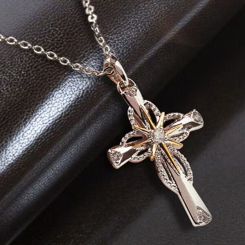 Elegant Cross Pendant Necklace Christian Faith Jesus Religious Charm Women Gift
