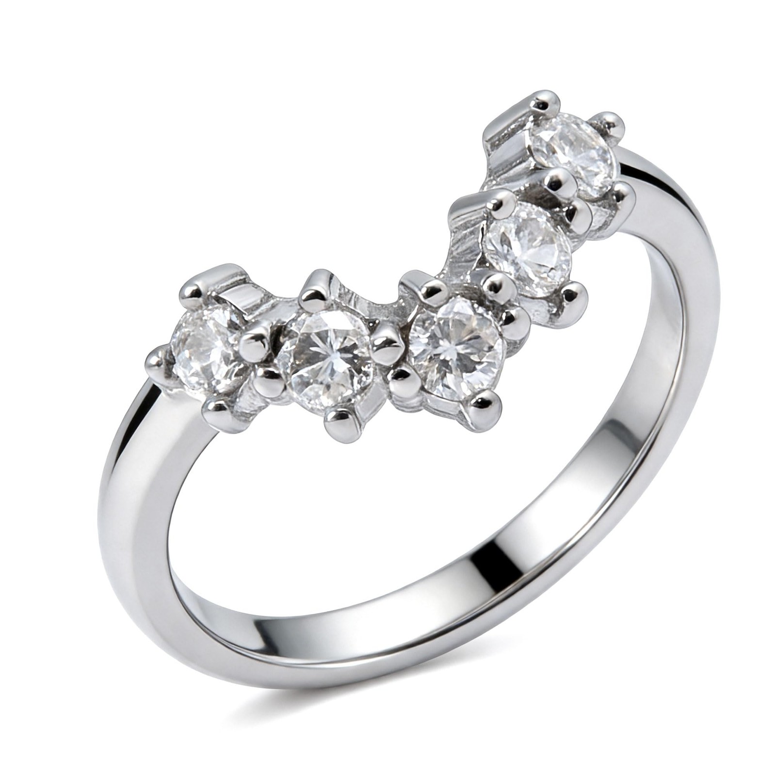 V Shape Adjustable Stackable Wedding Bands for Women with Cubic Zirconia Rings
