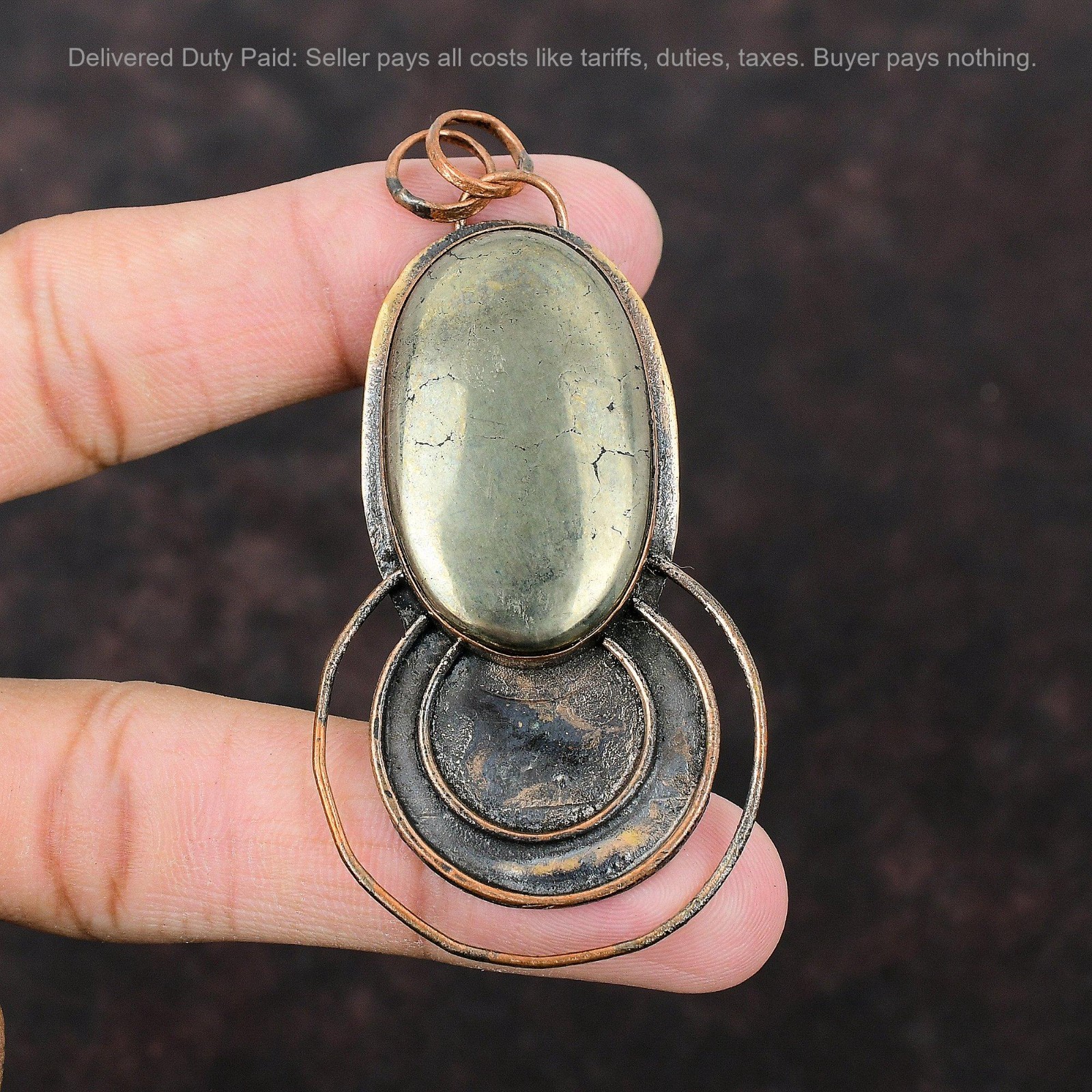 Copper Natural Pyrite Mother Engagement Ethnic Bezel Wedding New Pendant Jewelry