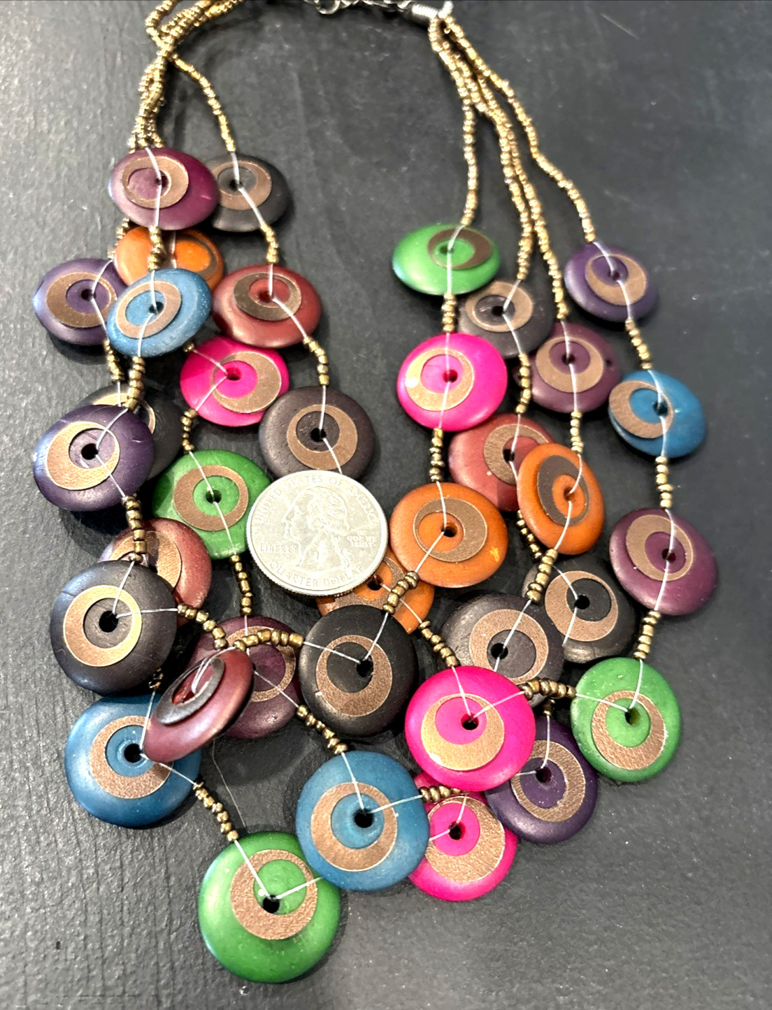 Two Disc Donut Shaped Adjustable Necklaces Boho Ethnic Tribal 16″ & 19 1/2″