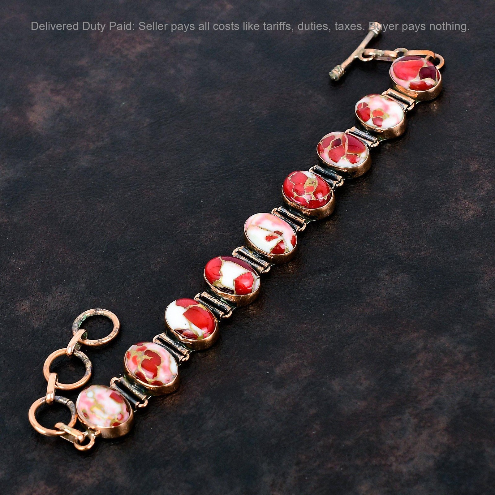 Copper Oval Kingman Red Mohave Copper Turquoise Gemstone Chain Bracelet Jewelry