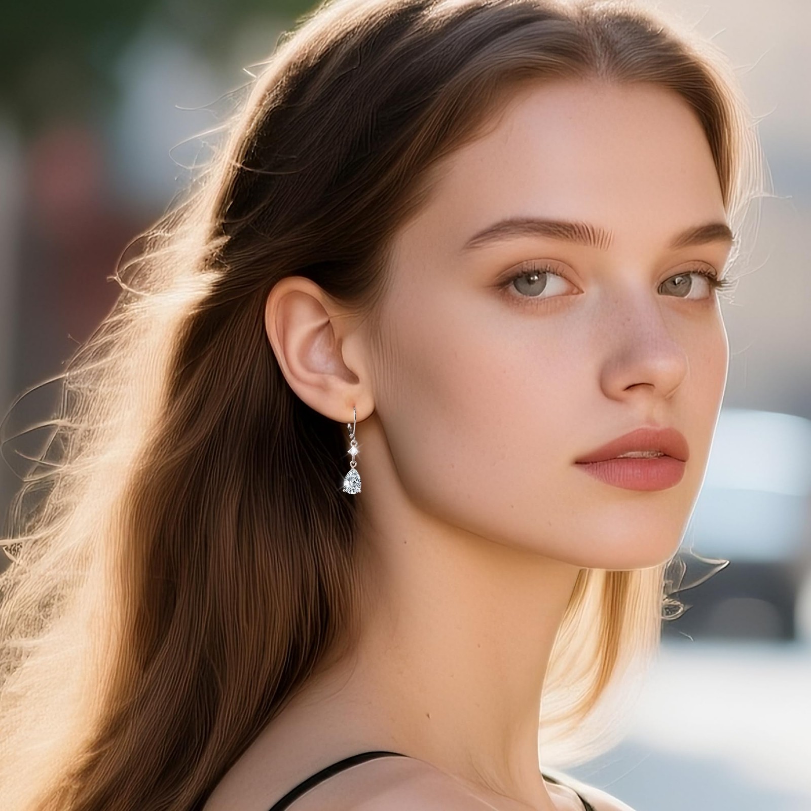 Sterling Silver Teardrop Earrings for Women Cubic Zirconia Silver Drop Leverback