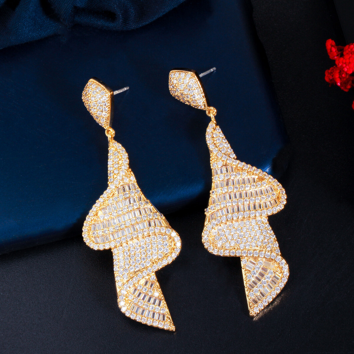Top Pave Setting CZ Long Dangle Drop Earrings 925 Sterling Silver Women Jewelry