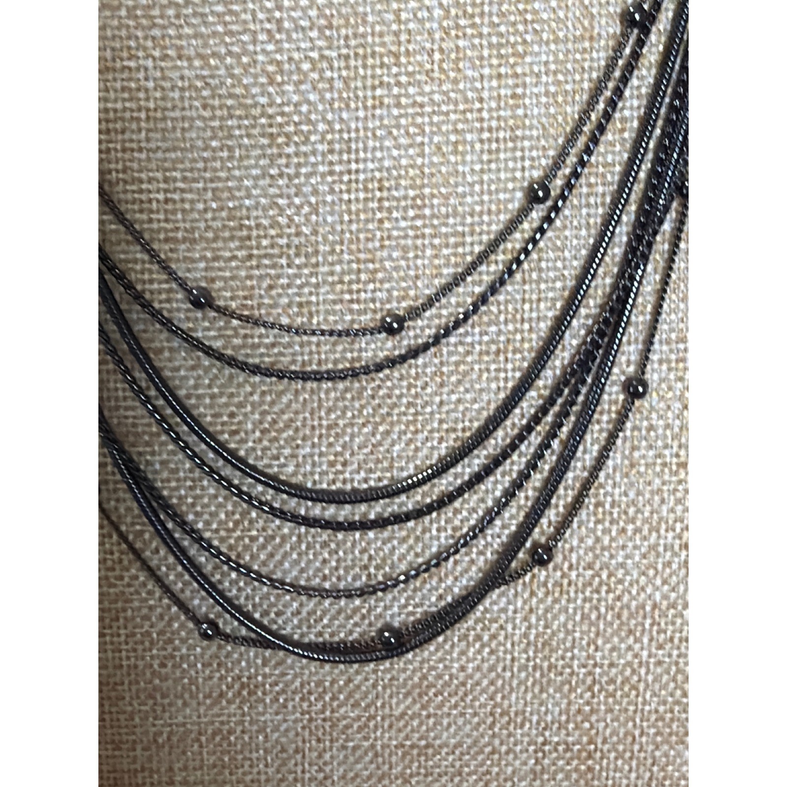 Gunmetal Multi Strand Layered Necklace Beaded Snake Chain Dark Metallic