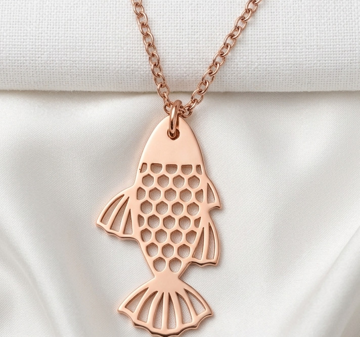Elegant Look Pure Brass Unique Fish Gold Color Design Pendent Comes With Chain.