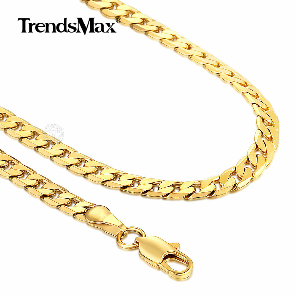 5mm Gold Filled Cut Curb Chain Necklace Womens Mens Link Gift 18 20 22 24 inches
