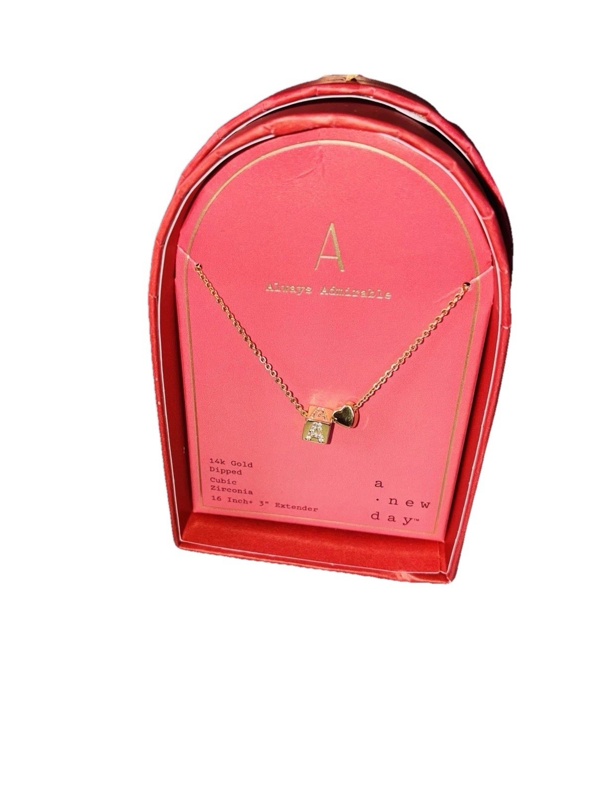 Choose! Gold Cube, Diamond “Letter” Heart Charmed Necklaces “A New Day” Gold Dip