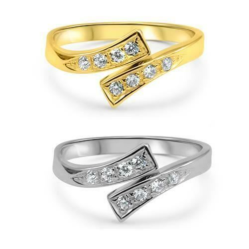 10K Solid White Gold or Yellow Gold Adjustable Toe Ring With Clear Gemstones