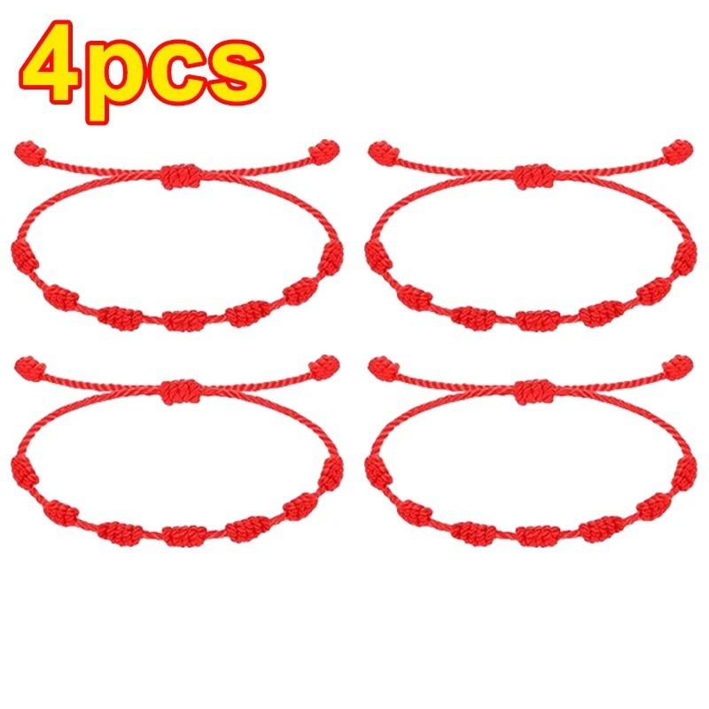 Lucky red string bracelet Kabbalah Amulet 7 Knots Protection Rope man or women