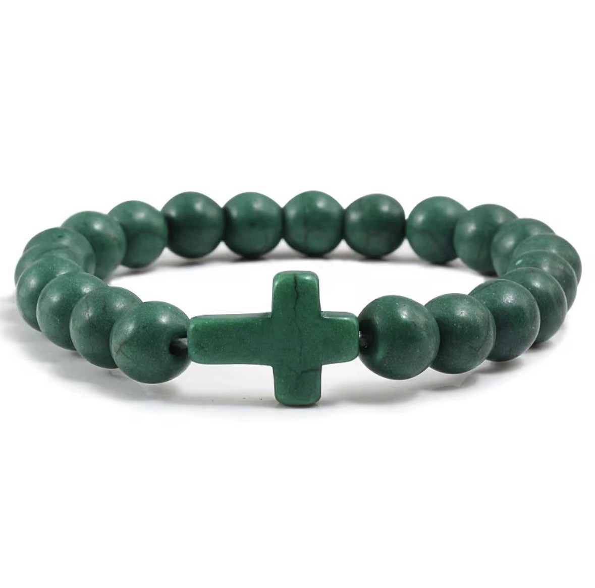 Christian Cross Beaded Bracelet Semi-Precious Stone Stretch Bracelet 8MM
