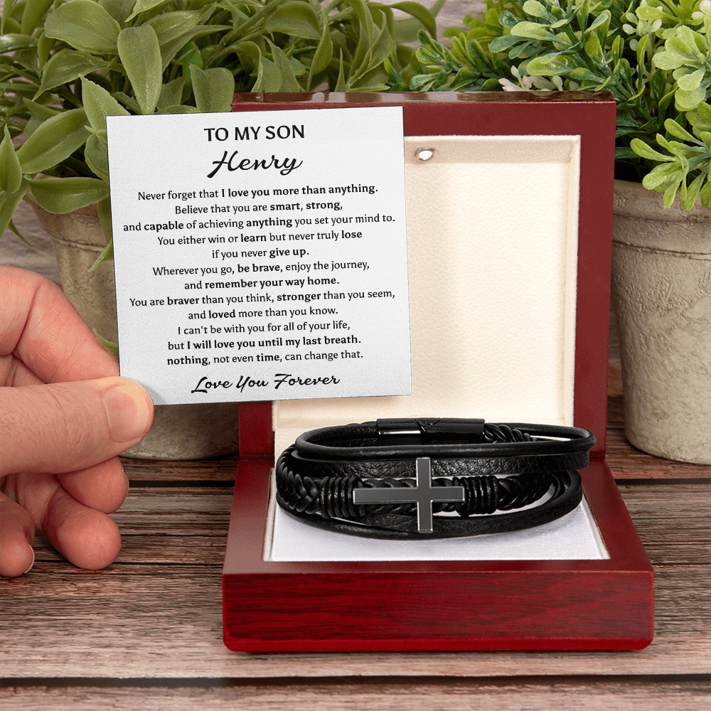 To My Son Cross Bracelet Christmas Birthday Graduation Gift for Teen Boys Men
