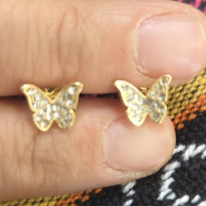 Gold Tone Butterfly Pavé Clear Rhinestone Stud Earrings, Butterfly Back