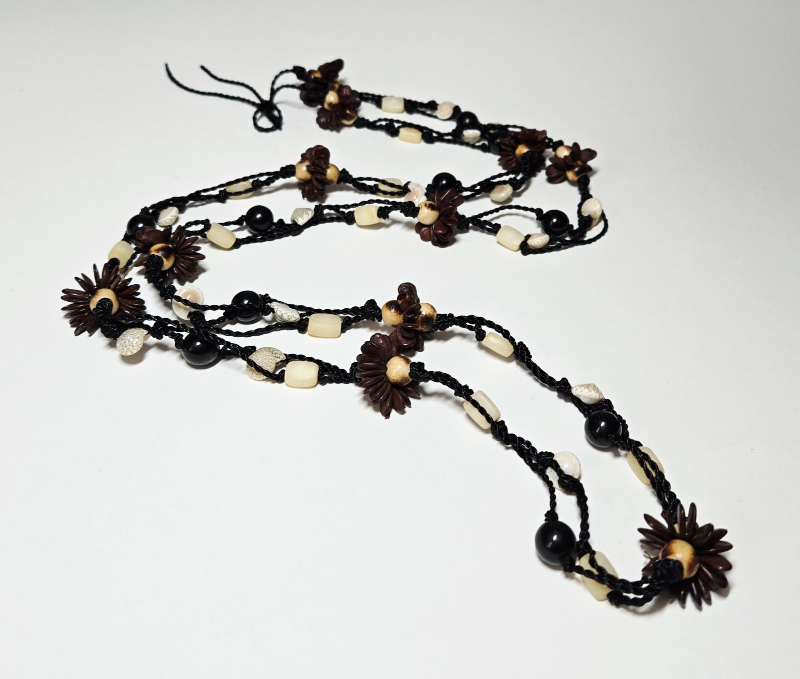 Boho Beaded Necklace Bulk Lot 20 pcs Handmade Cord Wood Bead Long Necklace Natur