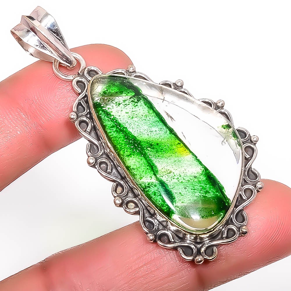 Dichroic Glass Handmade Silver Handmade Pendant 2.42″ T930