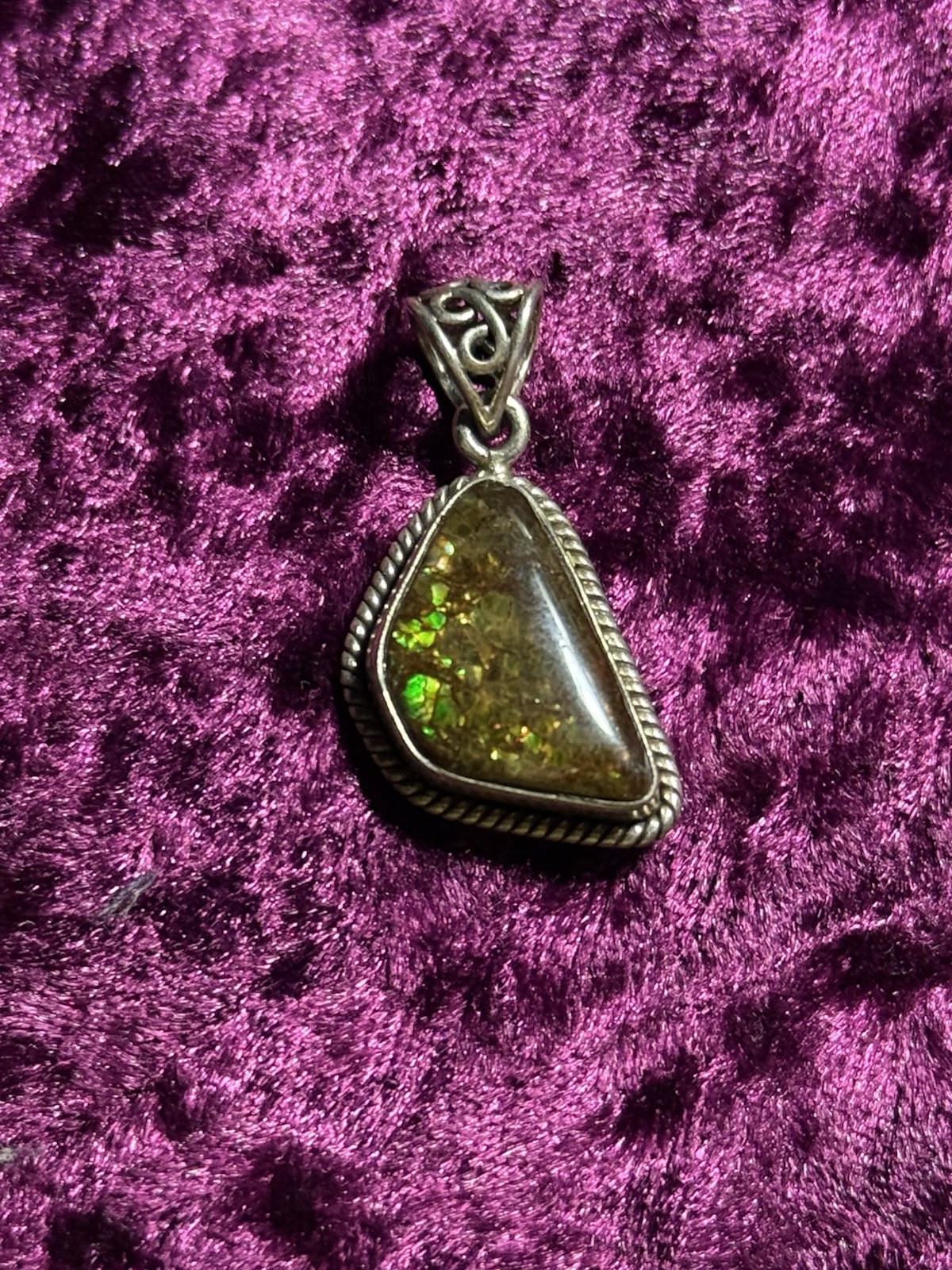 Hand Crafted Ammolite & Sterling Silver Pendant Natural Stone – Great Colors!
