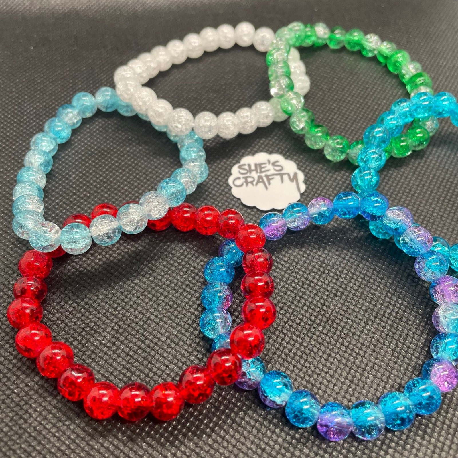 6 Piece Solid & Gradient Crackle Glass Bracelet Set